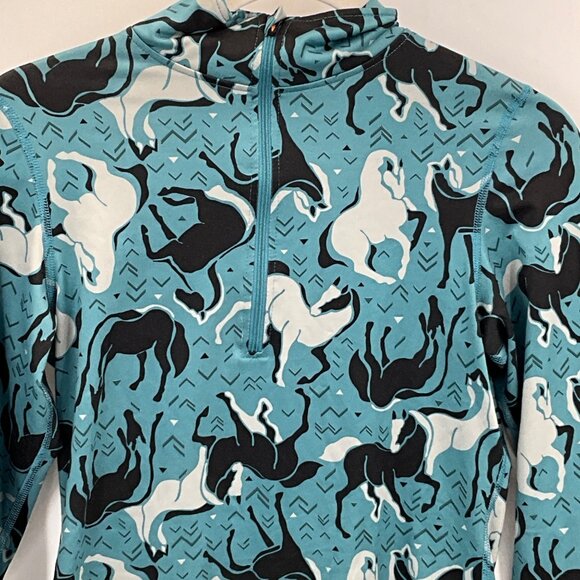 Kerrits Women's XS Long-Sleeve Equestrian Print Top Blue & Black - Picture 2 of 7